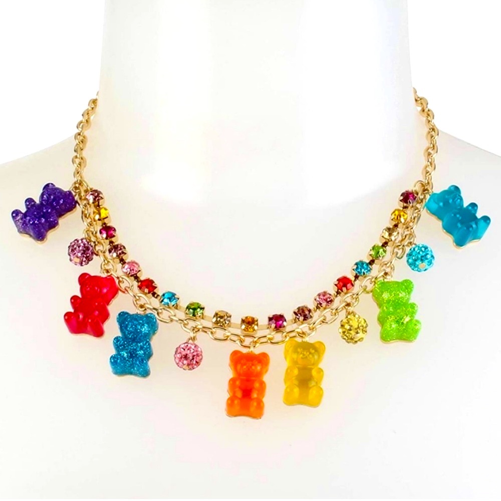 Betsey Johnson Rainbow Gummy Bear Fireball Necklace NWT - Picture 3 of 8